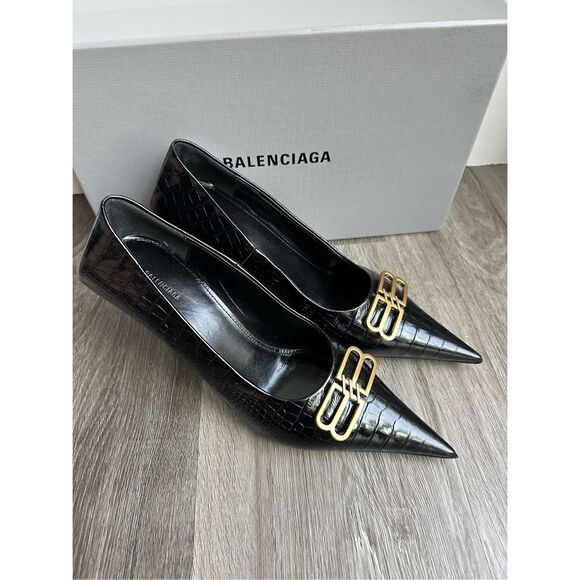 Balenciaga Logo Plaque Heeled Pumps in Black Size EU38/US8 $950 - Picture 7 of 14